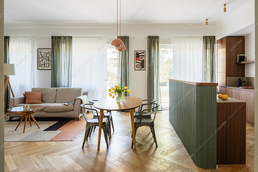 Zona living dell'appartamento moderno Jilò, location per shooting a Roma