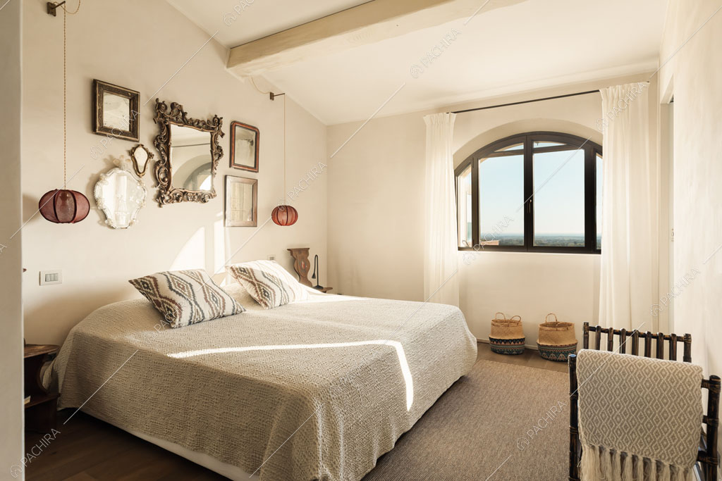 Camera da letto della villa Angara, location in stile moderno a Grosseto
