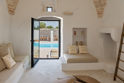 Camera della masseria Kyanite, location in stile contemporaneo a Brindisi