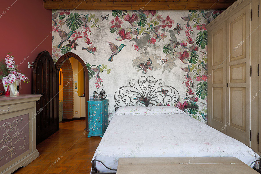 Camera da letto della cascina Spluga, location in stile rustico a Milano