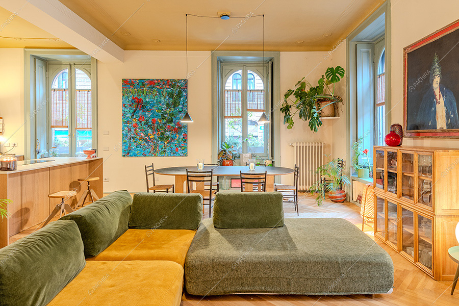 Zona living dell'appartamento Buganvilla, location in stile moderno a Milano