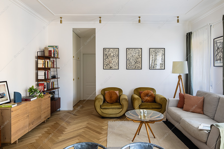 Salotto dell'appartamento moderno Jilò, location per shooting a Roma