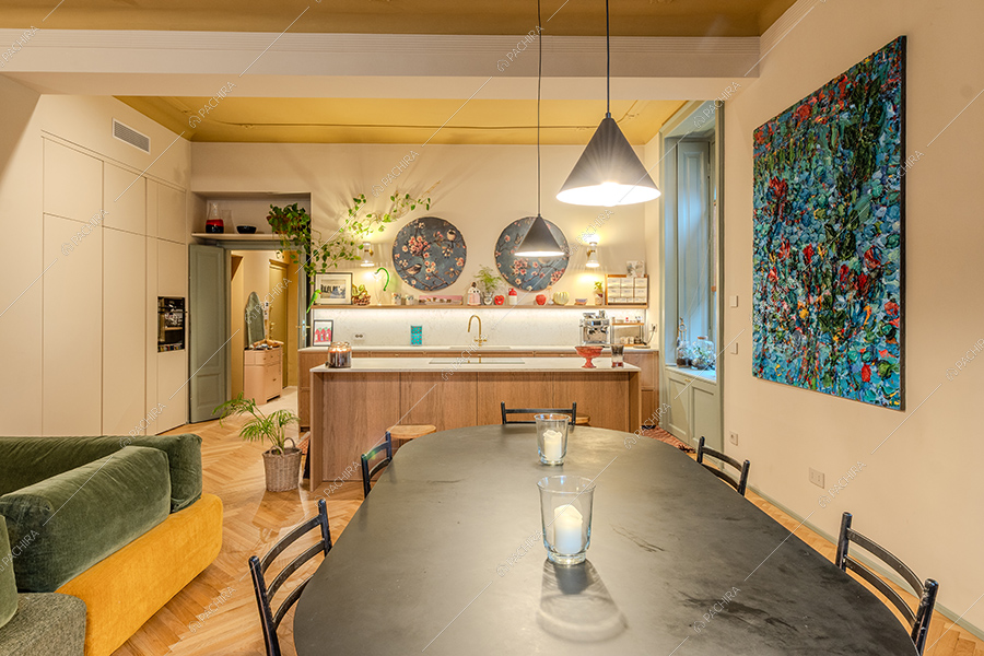 Zona pranzo dell'appartamento Buganvilla, location in stile moderno a Milano
