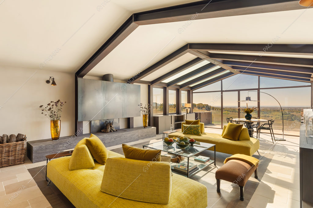 Zona living della villa Angara, location in stile moderno a Grosseto