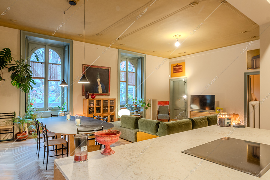 Zona living dell'appartamento Buganvilla, location in stile moderno a Milano
