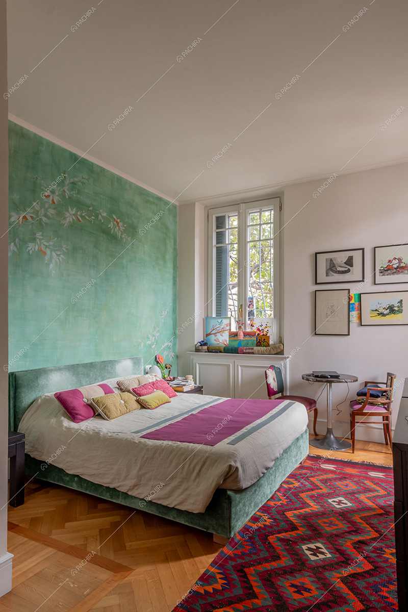 Camera da letto della villa Corallo, location in stile liberty a Milano